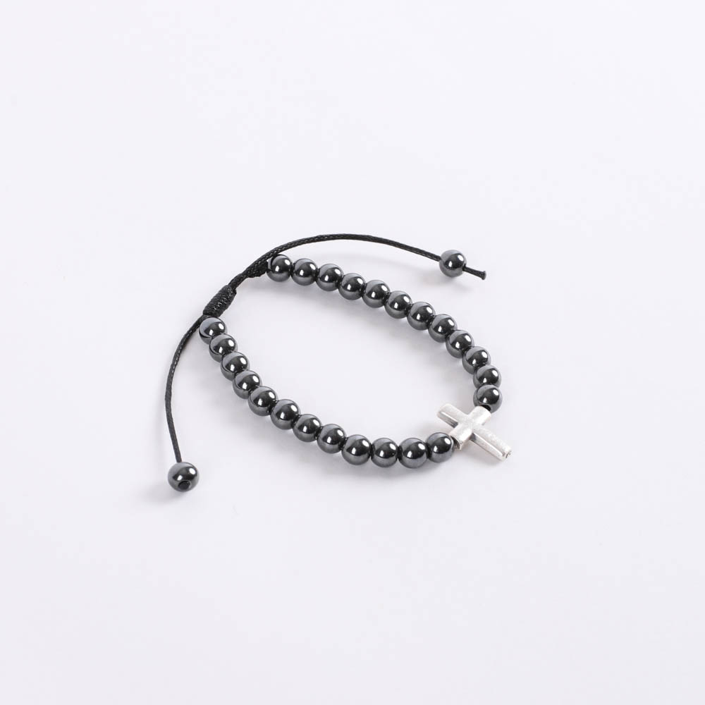 Bracelet - Hematite Beads with Cross - Adjustable - Swanson Christian Products