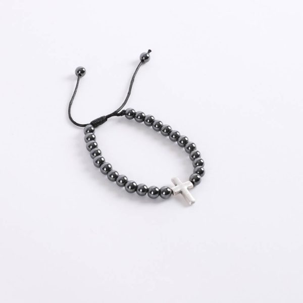 Bracelet - Hematite Beads with Cross - Adjustable - Swanson Christian Products