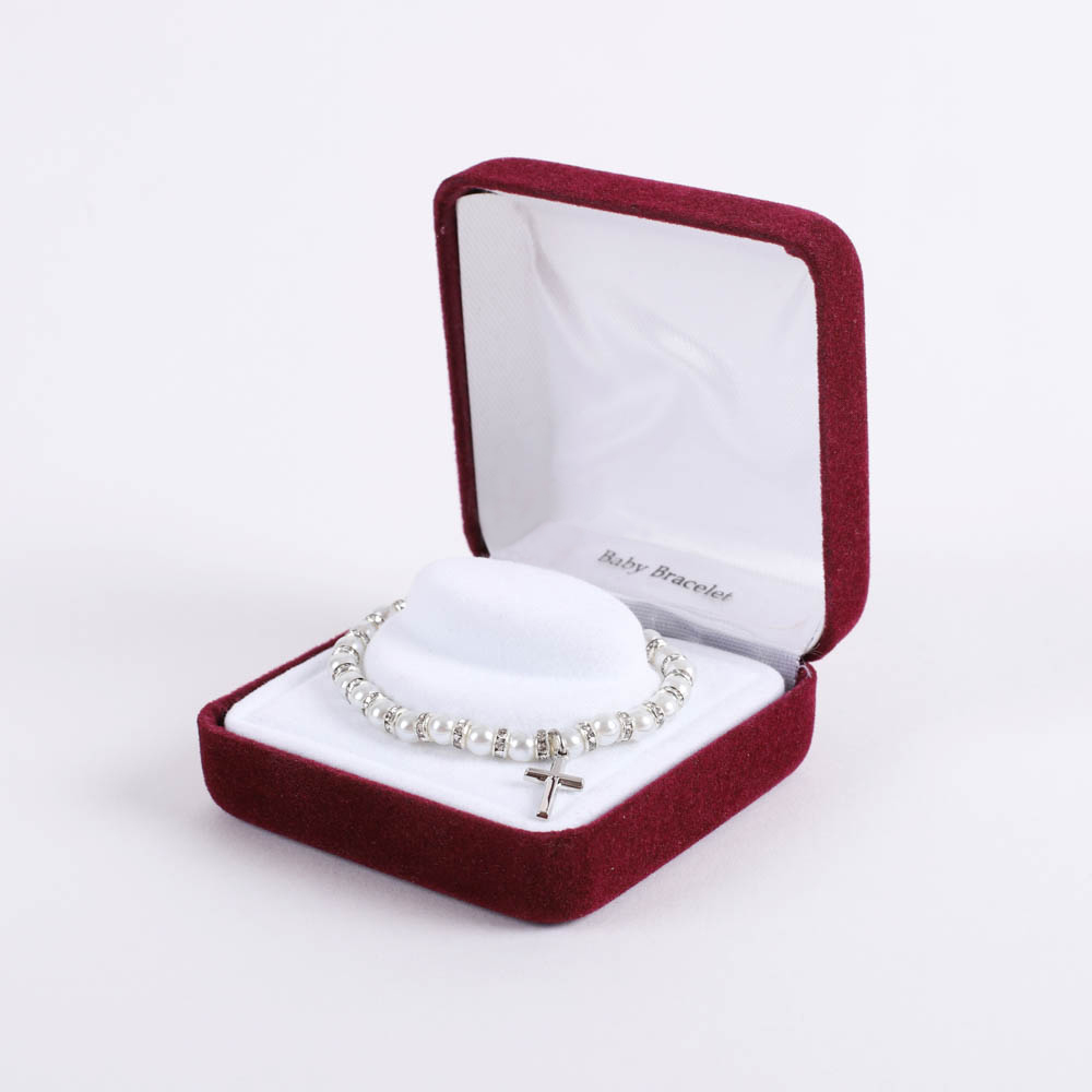 Bracelet - Pearls with Sterling Silver Cross Charm - For Infants - Image 2