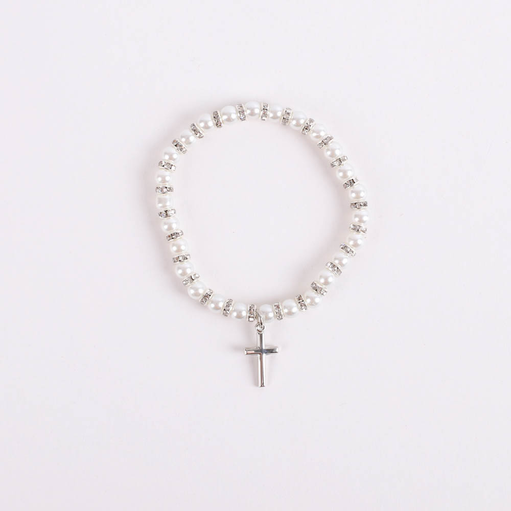 Bracelet - Pearls with Sterling Silver Cross Charm - Swanson Christian Products