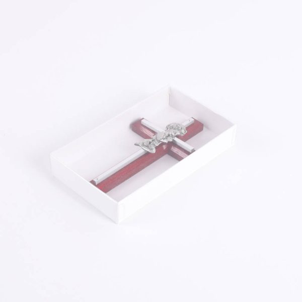 Wall Cross - Cherry Wood with Stainless Steel - Praying Boy - Swanson Christian Products