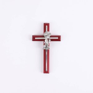 Wall Cross – Cherry Wood with Stainless Steel – Praying Boy