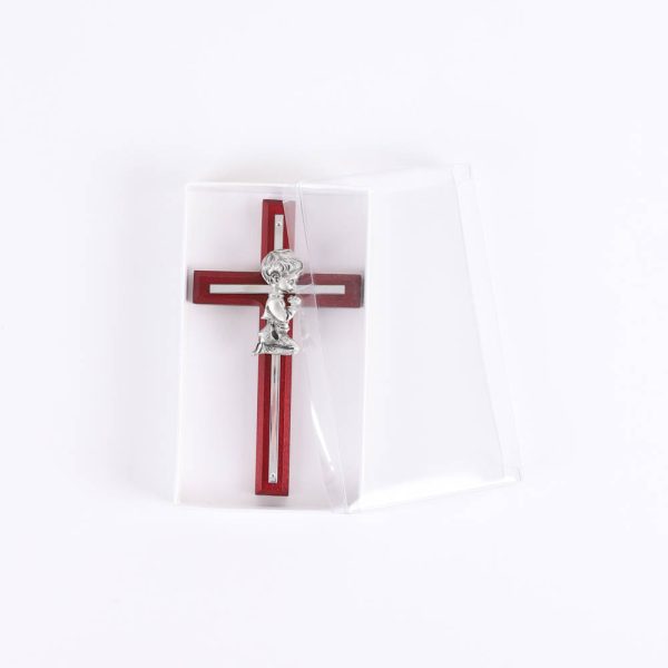 Wall Cross - Cherry Wood with Stainless Steel - Praying Boy - Swanson Christian Products