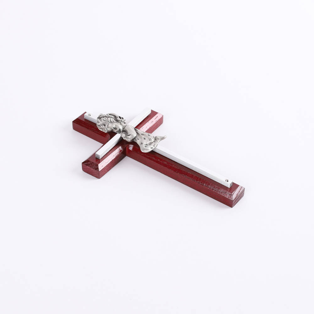 Wall Cross - Cherry Wood with Stainless Steel - Praying Girl - Swanson Christian Products