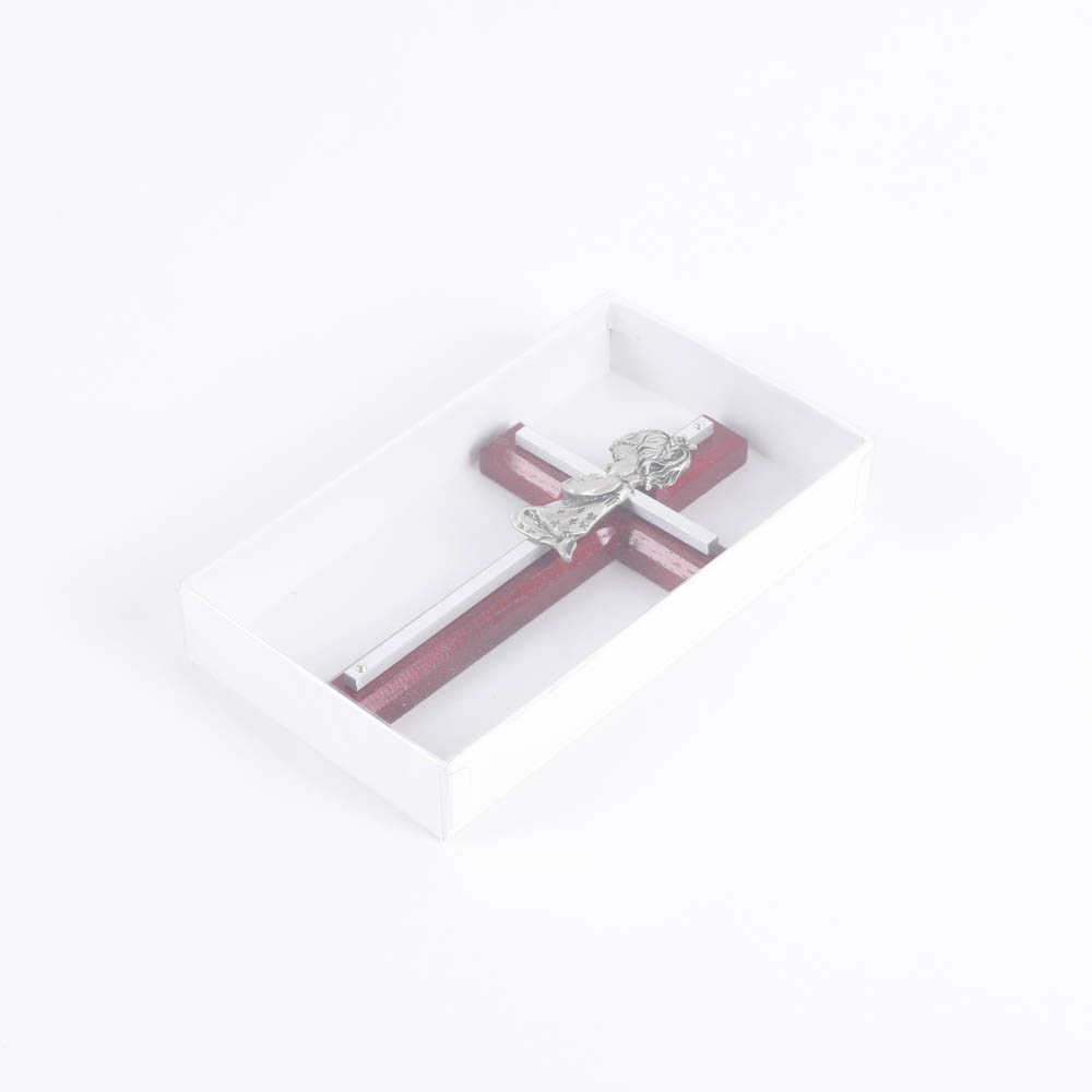 Wall Cross - Cherry Wood with Stainless Steel - Praying Girl - Swanson Christian Products