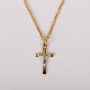 Necklace Crucifix – Flared Cross – Gold with Silver – 18