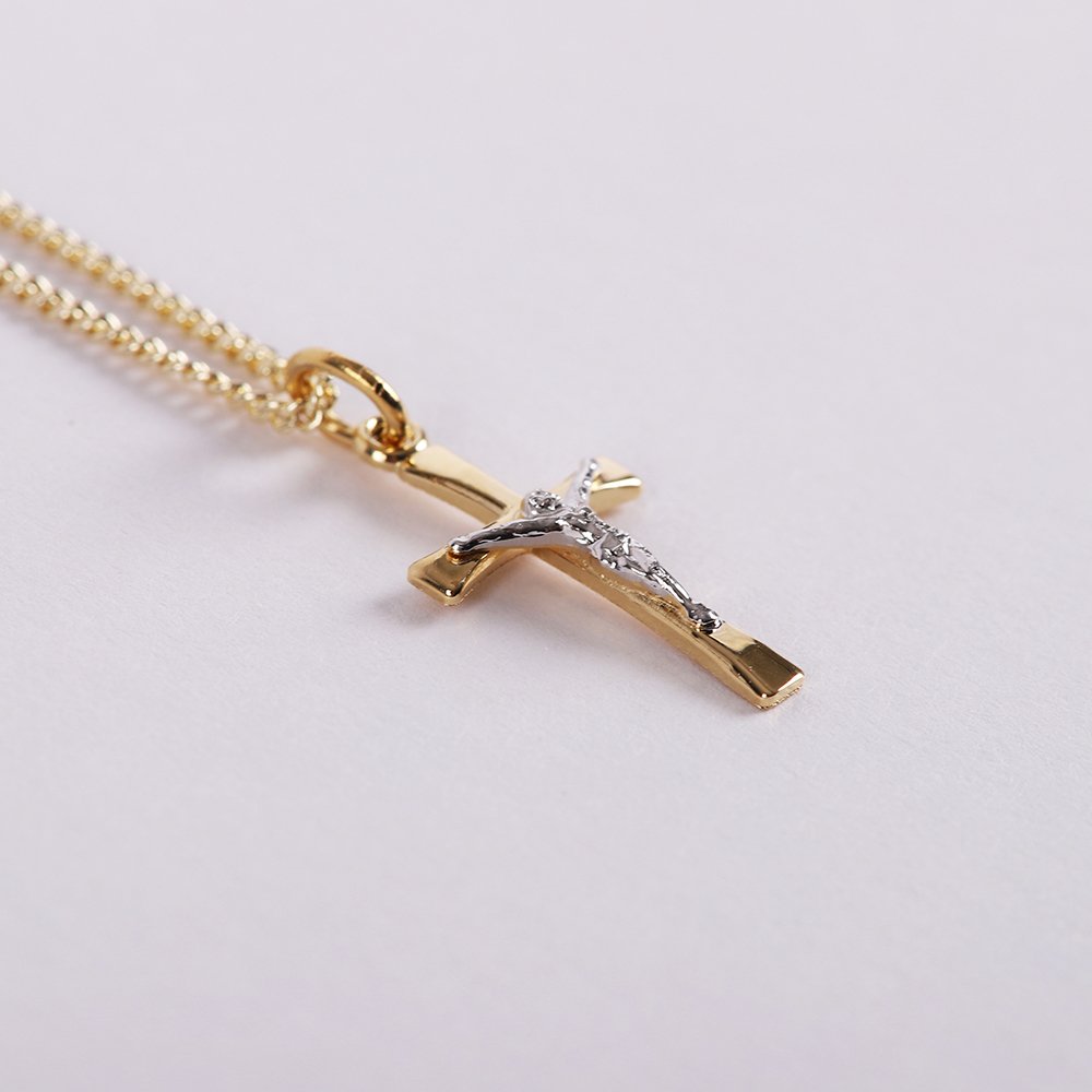 Necklace Crucifix - Flared Cross - Gold with Silver - 18 | Swanson Christian Products