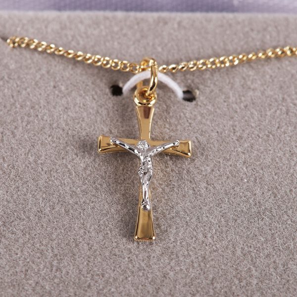 Necklace Crucifix - Flared Cross - Gold with Silver - 18 | Swanson Christian Products