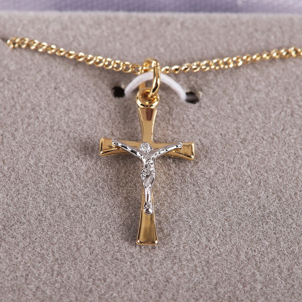 Necklace Crucifix - Flared Cross - Gold with Silver - 18 | Swanson Christian Products