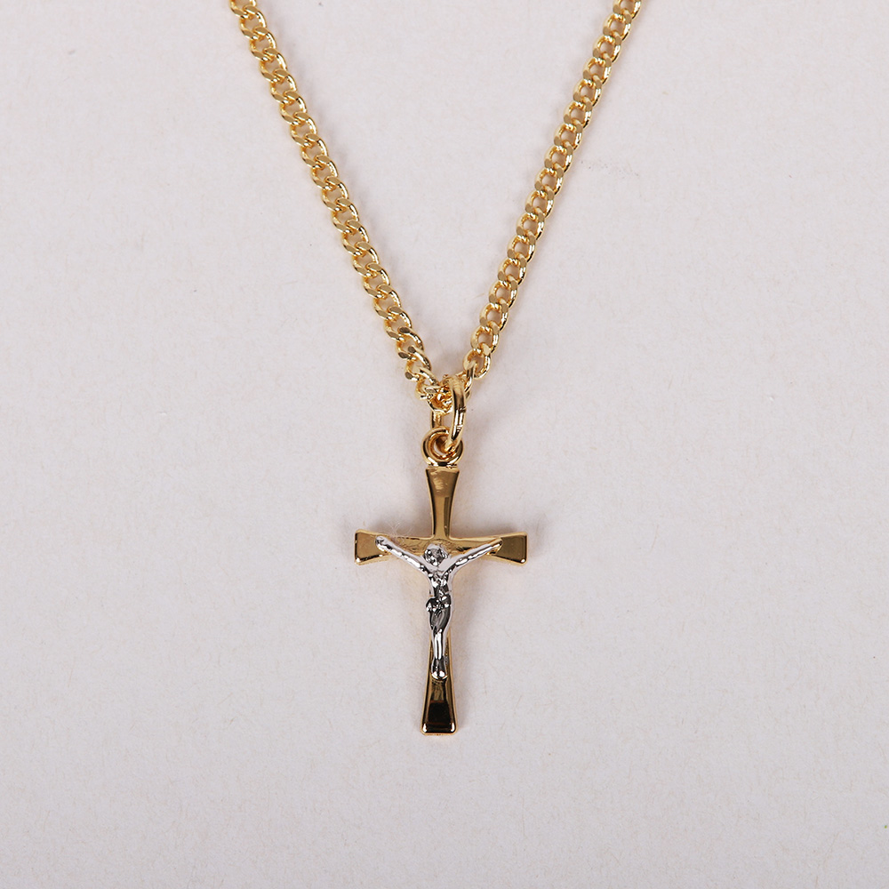 Necklace Crucifix - Flared Cross - Gold with Silver - 18