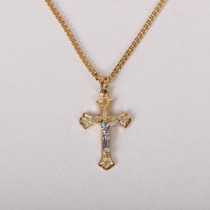 Necklace Crucifix – Detailed Cross – Gold with Silver – 18″