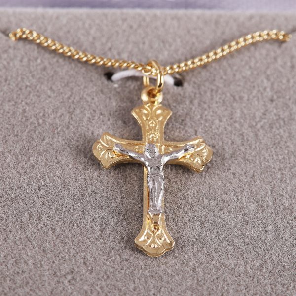 Necklace Crucifix - Detailed Cross - Gold with Silver - 18 | Swanson Christian Products