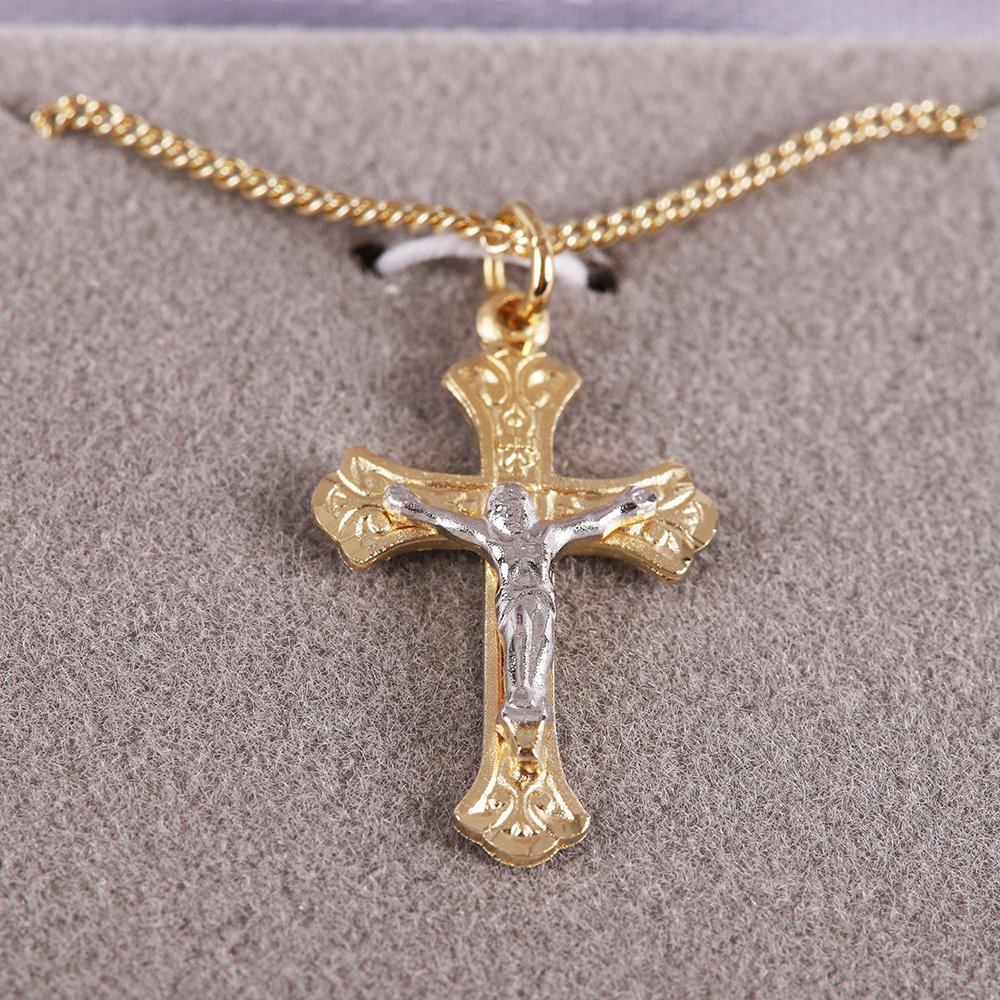 Necklace Crucifix - Detailed Cross - Gold with Silver - 18 | Swanson Christian Products