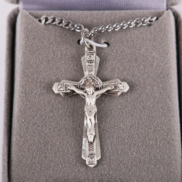 Necklace Crucifix - Detailed Cross Round Silver - 24 | Swanson Christian Products