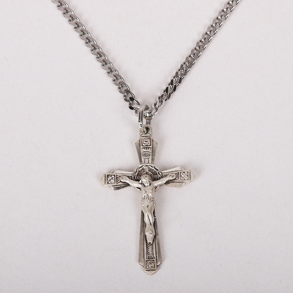 Necklace Crucifix - Detailed Cross Round Silver - 24