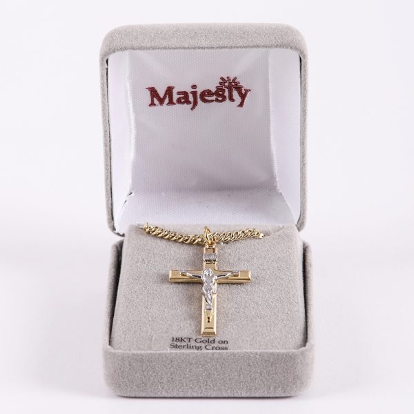 Necklace Crucifix - Flat Cross with Inscription - Gold with Silver - 24 | Swanson Christian Products