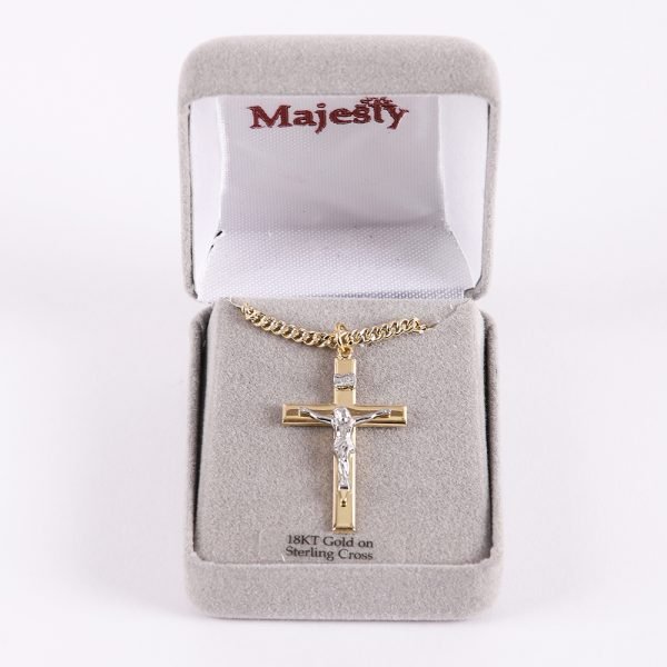 Necklace Crucifix - Flat Cross with Inscription - Gold with Silver - 24 | Swanson Christian Products