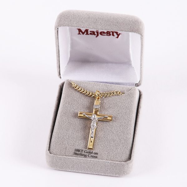 Necklace Crucifix - Flat Cross with Inscription - Gold with Silver - 24 | Swanson Christian Products