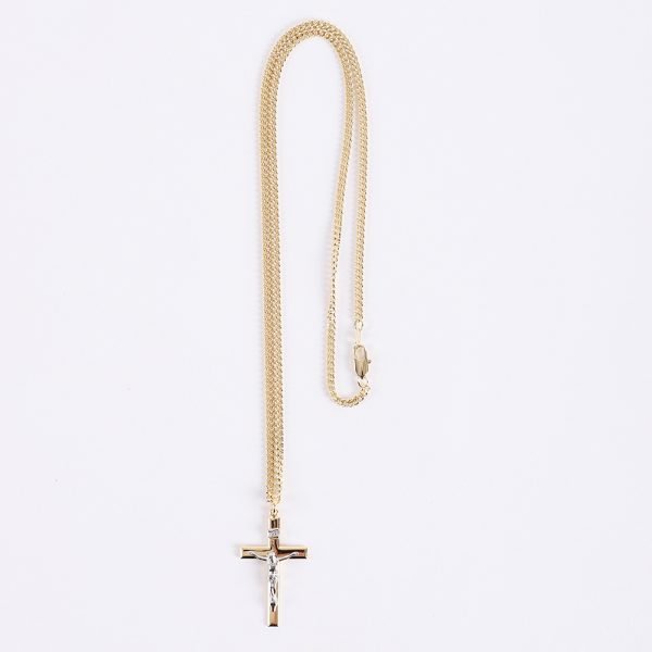 Necklace Crucifix - Flat Cross with Inscription - Gold with Silver - 24 | Swanson Christian Products