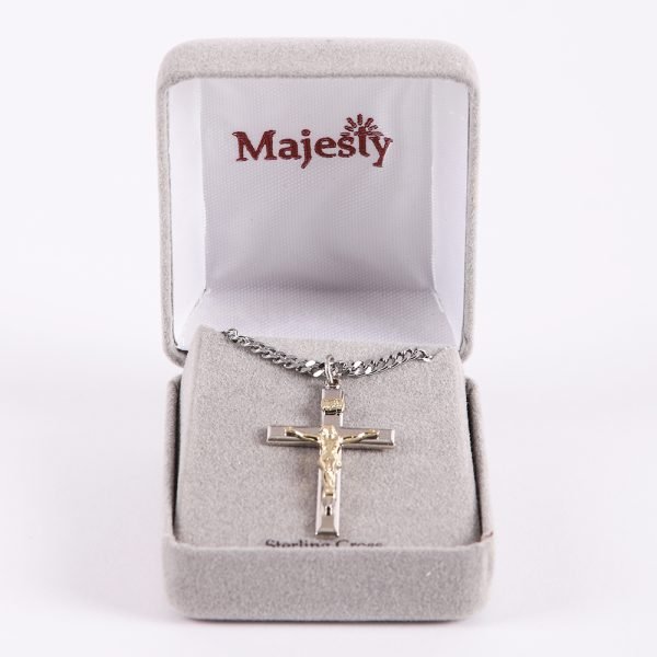 Necklace Crucifix - Flat Cross with Inscription - Silver with Gold - 24 | Swanson Christian Products