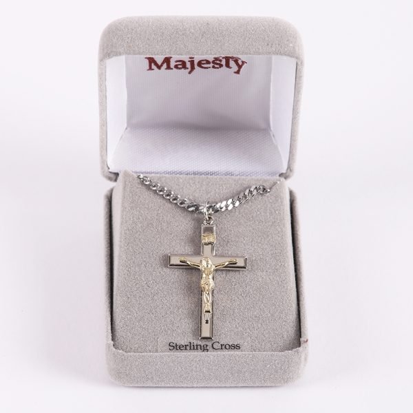 Necklace Crucifix - Flat Cross with Inscription - Silver with Gold - 24 | Swanson Christian Products