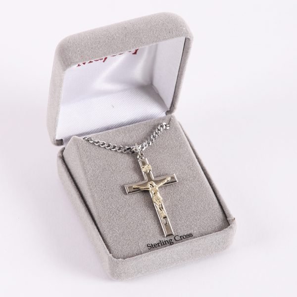 Necklace Crucifix - Flat Cross with Inscription - Silver with Gold - 24 | Swanson Christian Products