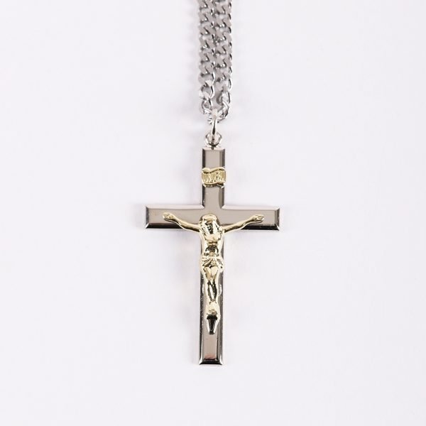 Necklace Crucifix - Flat Cross with Inscription - Silver with Gold - 24 | Swanson Christian Products