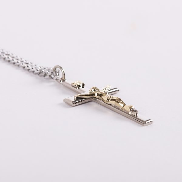 Necklace Crucifix - Flat Cross with Inscription - Silver with Gold - 24 | Swanson Christian Products