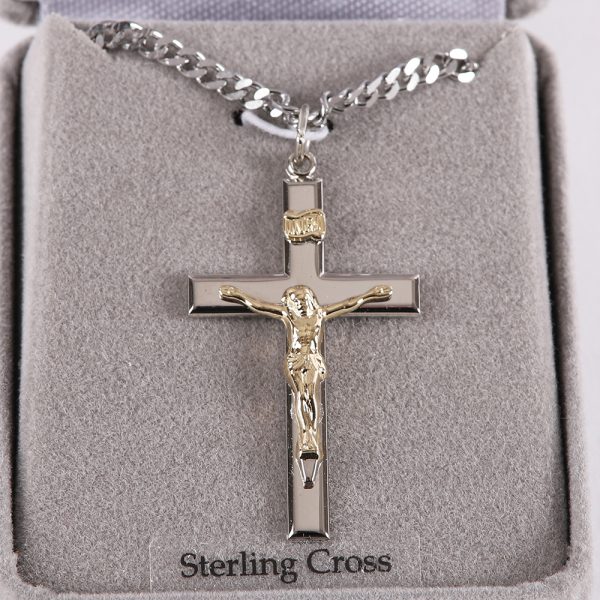 Necklace Crucifix - Flat Cross with Inscription - Silver with Gold - 24 | Swanson Christian Products