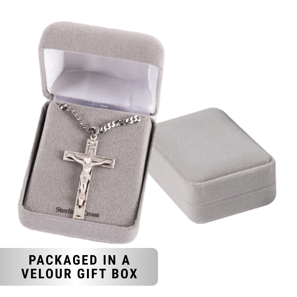 Necklace Crucifix - Detailed Cross - Matte Silver - 24 - Image 9
