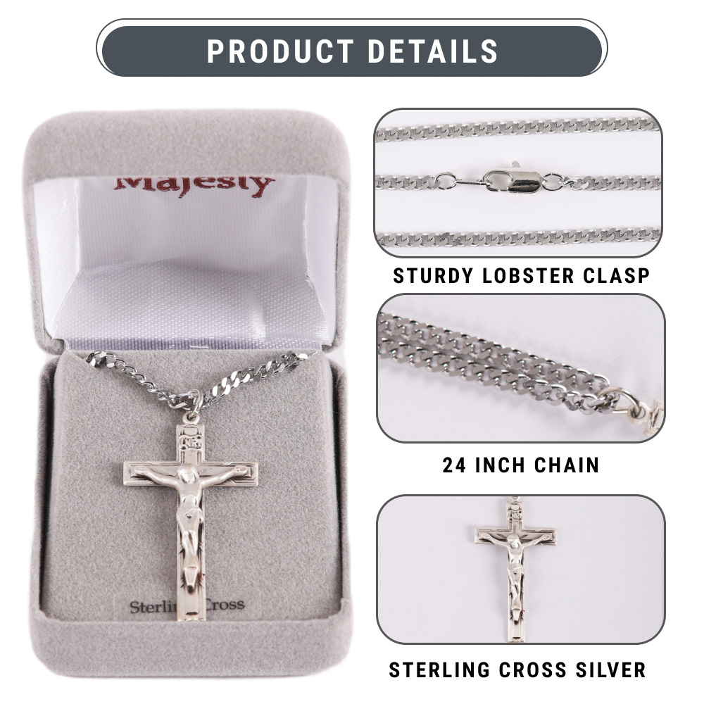 Necklace Crucifix - Detailed Cross - Matte Silver - 24 - Image 8