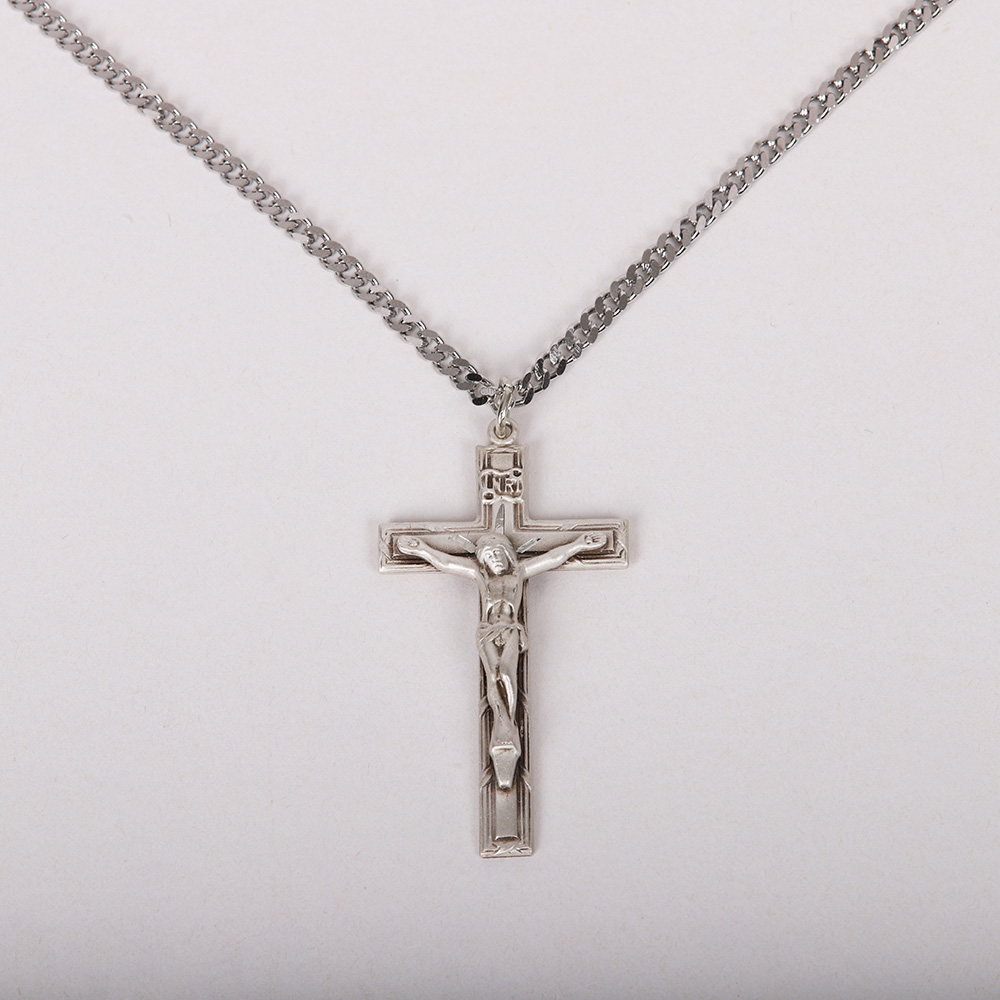 Necklace Crucifix - Detailed Cross - Matte Silver - 24