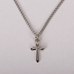 Necklace – Sterling Silver Cross with Cubic Zirconia – 16-18″