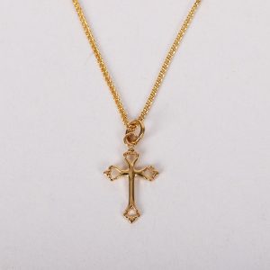 Necklace – Cross Gold Plated Sterling Silver – 16-18″