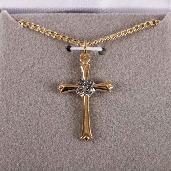 Necklace - Cross with Cubic Zirconia Gold Over Sterling Silver - 18" | Swanson Christian Products