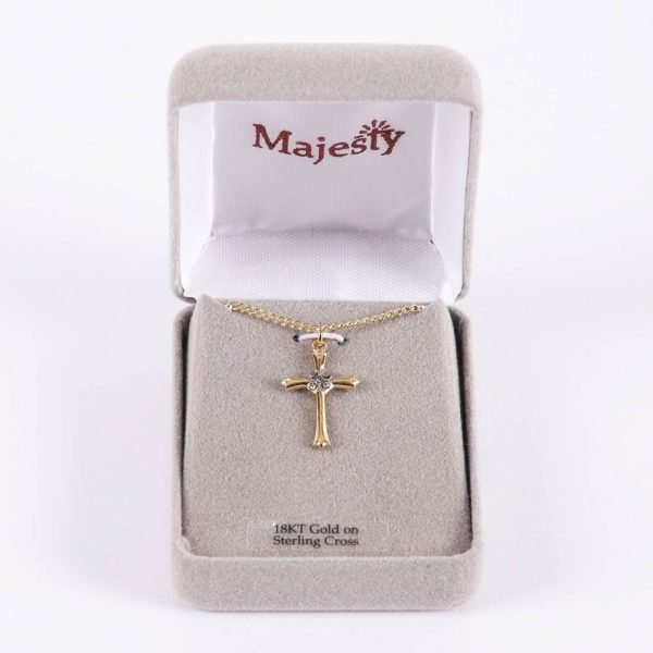 Necklace - Cross with Cubic Zirconia Gold Over Sterling Silver - 18" | Swanson Christian Products