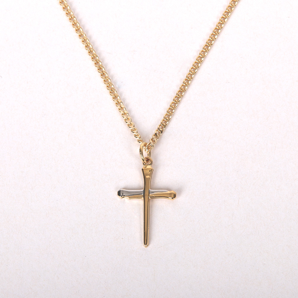 Necklace - Cross Nail Gold Plated Sterling Silver - 18"