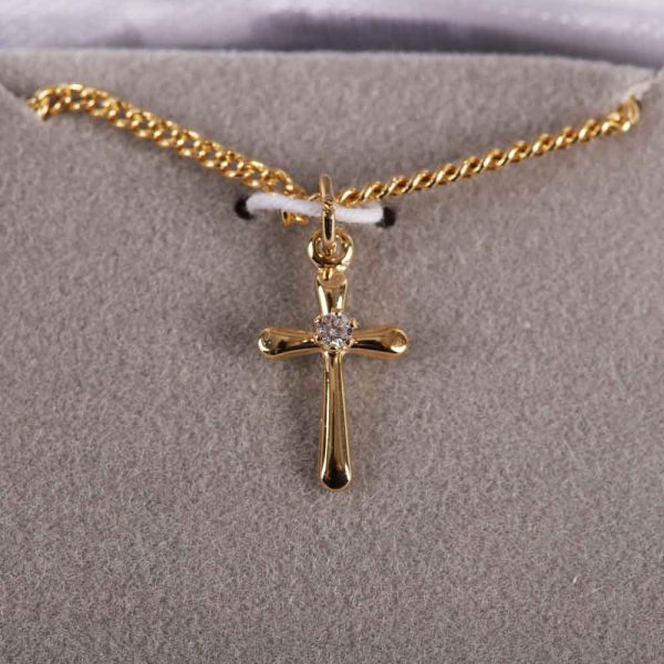 sterling cross gold necklace with cubic zirconia