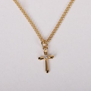 Necklace – Cross Cubic Zirconia OverGold Plated Sterling Silver – 18″