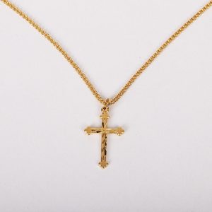 Necklace – Cross Cut Gold Plated Sterling Silver – 18″