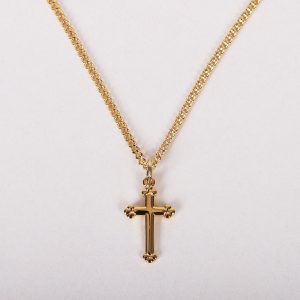 Necklace – Gold Plated Sterling Silver – Cross with Budded Tips – 16-18″