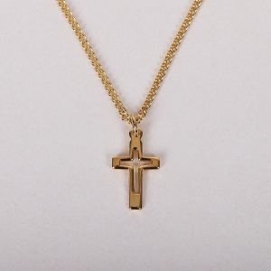 Necklace Cross Cut Out Gold Over Ss 16-18″