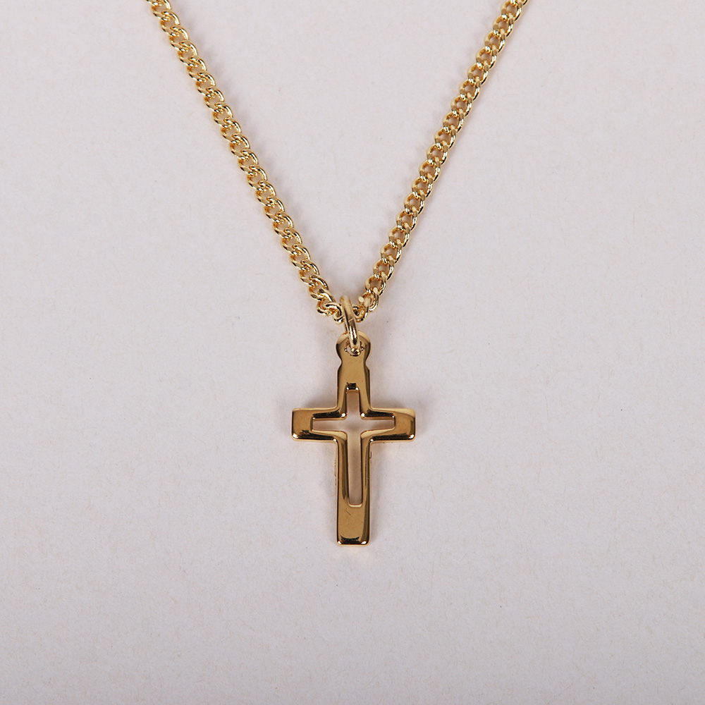 Necklace Cross Cut Out Gold Over Ss 16-18"