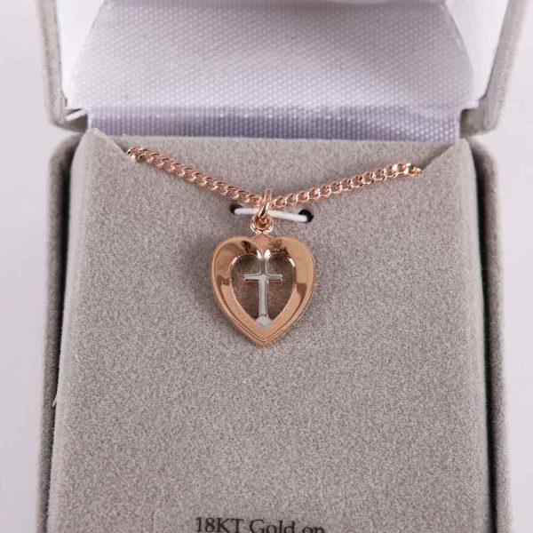 Necklace - Cross in Heart - Rose Gold & Sterling Silver - 18" | Swanson Christian Products