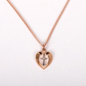 Necklace – Cross in Heart – Rose &Gold Plated Sterling Silver – 18″