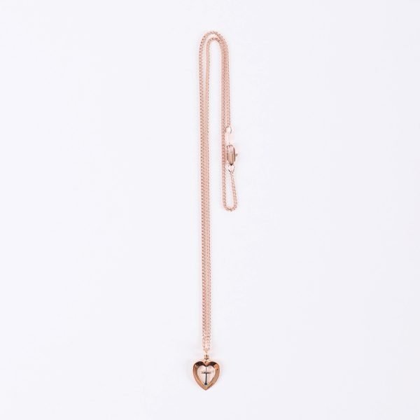 Necklace - Cross in Heart - Rose Gold & Sterling Silver - 18" | Swanson Christian Products