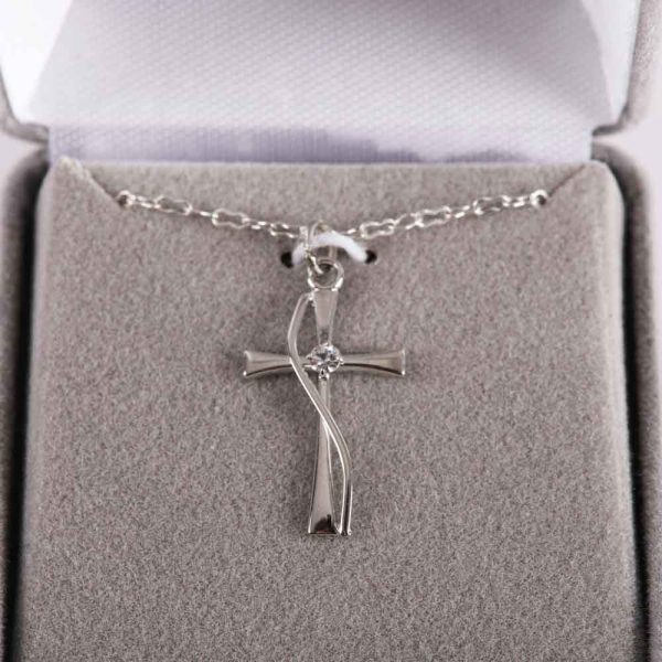 Necklace Cross - Cubic Zirconia Sterling Silver - 18" | Swanson Christian Products