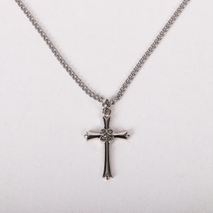 Necklace – Sterling Silver – Cross with Cubic Zirconia Crystals – 18″ Silver