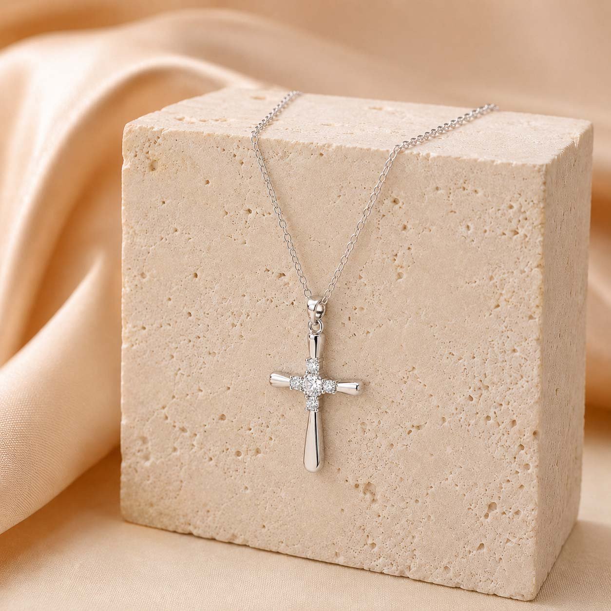 Rounded Cross Necklace in gold tone