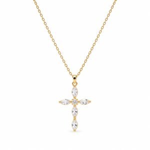 Gemstone Cross Necklace – Gold Tone